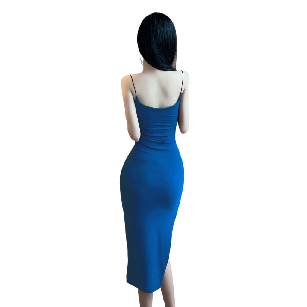 Elegant Fit-Waist Bodycon Midi Dress with Side Slit and Strapless Design for Women